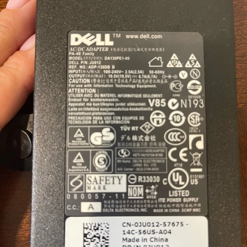 Dell 130W AC/DC Adapter DA130PE1-00 with Strap EUC Tested and Working